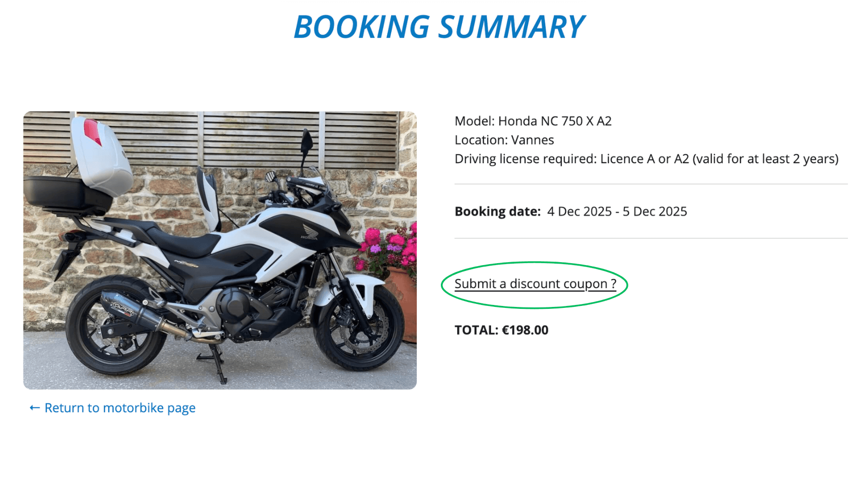 Screenshot of the discount coupon usage procedure – step 1