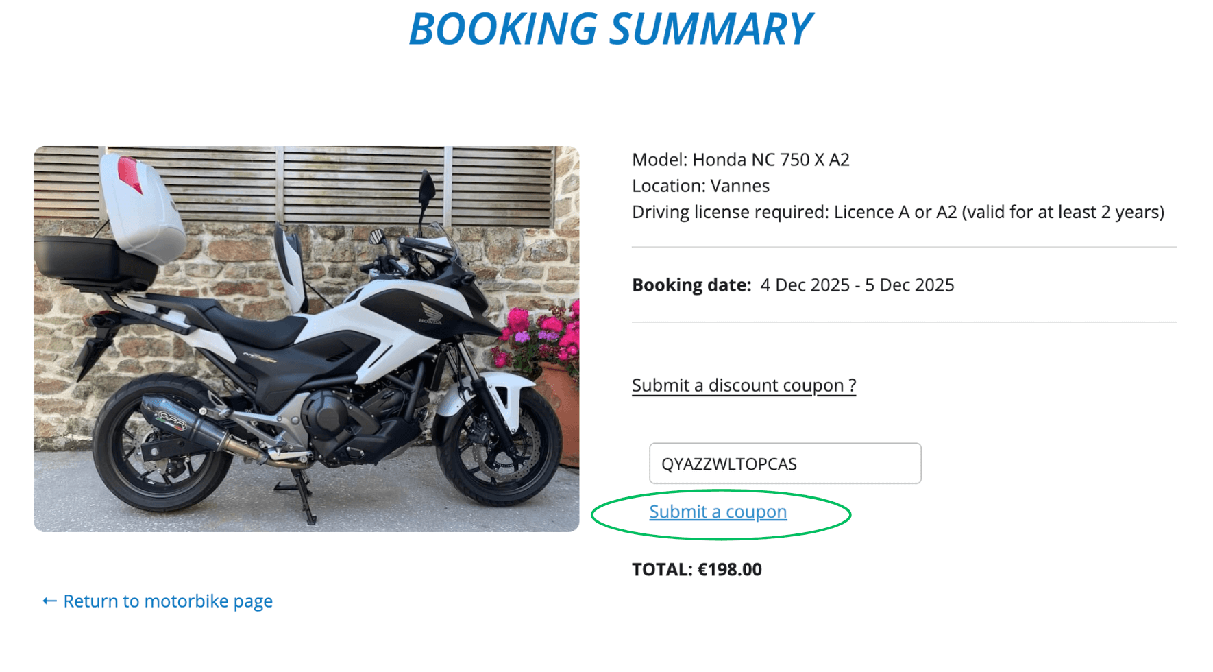 Screenshot of the discount coupon usage procedure – step 2