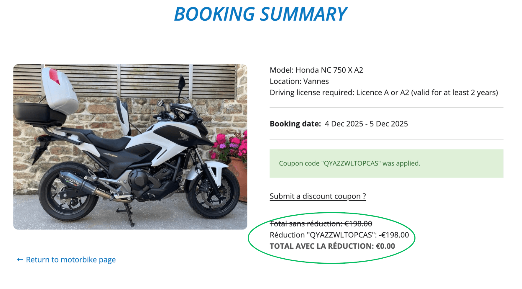 Screenshot of the discount coupon usage procedure – step 3