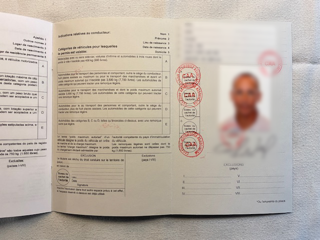Exemple de permis de conduire international