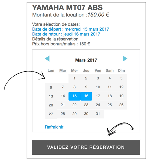 Sélectionnez vos dates et équipements