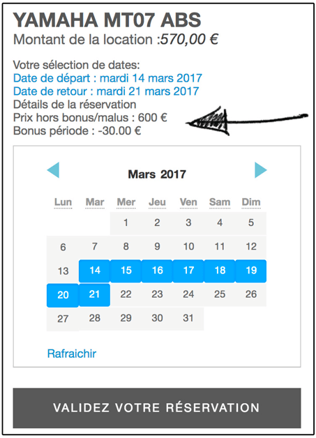 Des prix dégressifs en fonction de la période de location