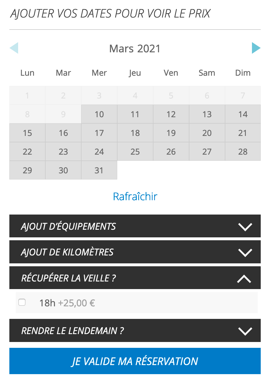 Capture d'écran de la fiche moto dont l'ajout d'équipements